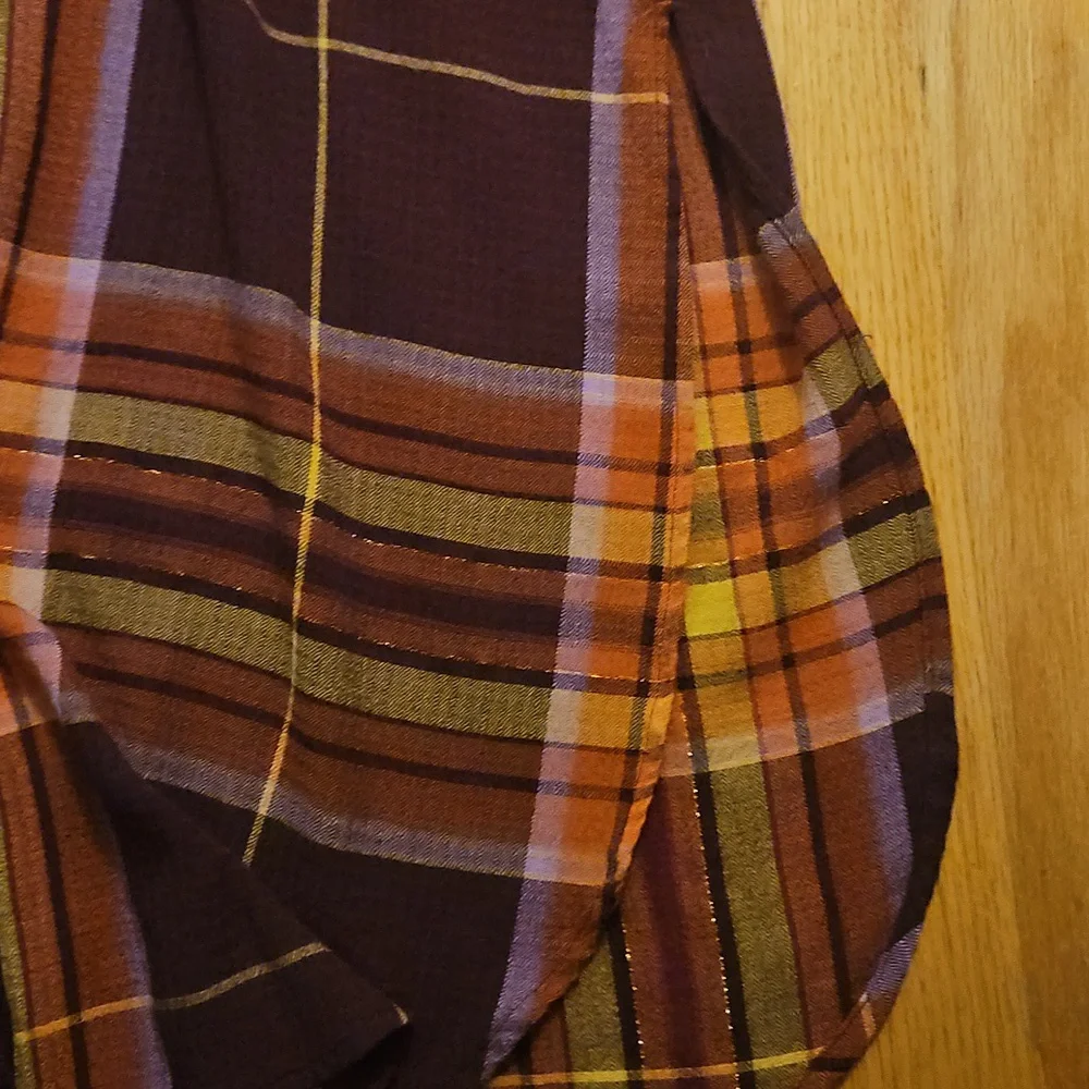 Cato Womens Plaid Tunic Shirt - Brown and Orange - Picture 3 of 3